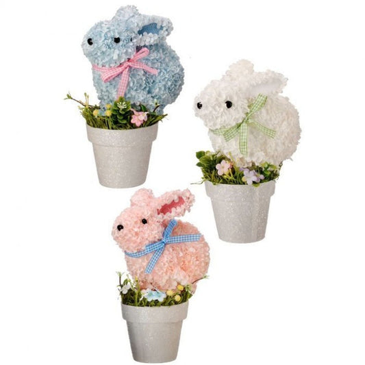 Regency International Flowering Bunny in Pot 9.75" Tall, Set of 3, Assortment