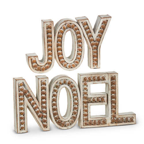 Raz Imports 2023 Natural Noel 9.75" Beaded Joy And Noel Word Art, Asst of 2