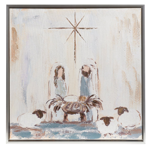 Raz Imports 2023 Winter Frost 19.5" Holy Family Framed Canvas Wall Art