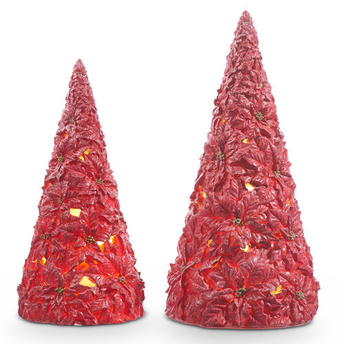 Raz Imports 2023 Charming Holiday 17" Red Lighted Poinsettia Trees, Set of 2