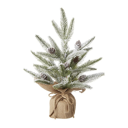 Raz Imports 2022 Winter Cottage 16" Snowy Tree With Pinecones In Burlap Bag