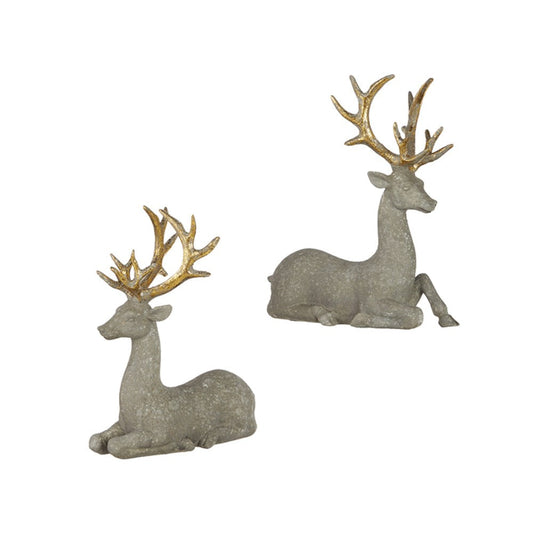 Raz Imports 2021 Chalet 8.5-inch Grey with Gold Textured Deer Figurine, Set of 2
