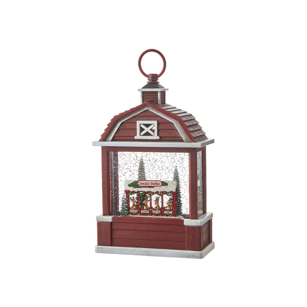 Raz Imports 2021 10.75-inch Reindeer Stable Lighted Water Barn