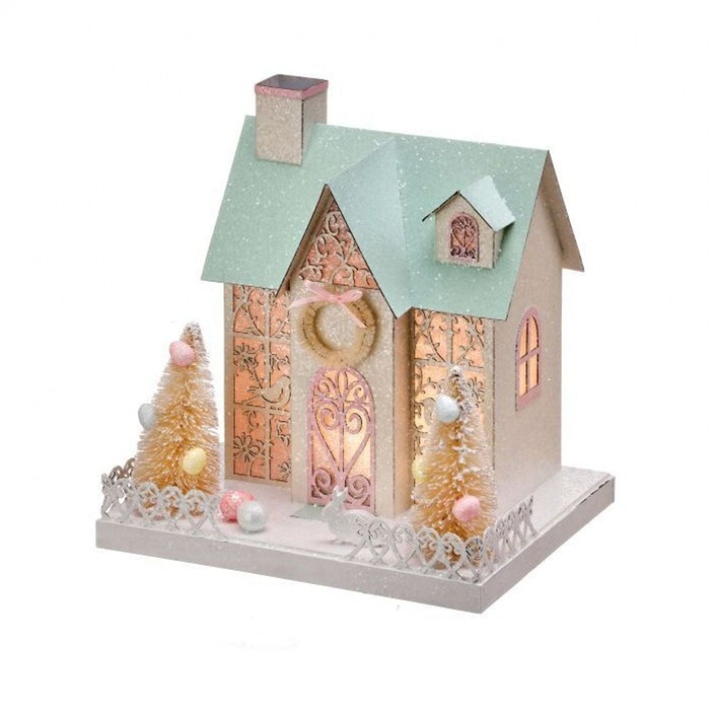 Regency International Lit Easter House 8.75x9.5" B/O Timer with 2 Trees