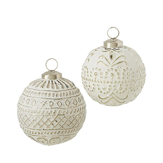 Raz 2022 City Of Lights 4" Whitewashed Mercury Glass Ball Ornament, 2 Asst