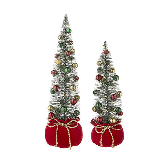 Raz Imports 2022 Tartan Tidings 20" Lighted Bottle Brush Tree In Bag, Set of 2