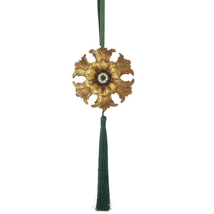 Raz Imports 2022 Evergreen & Gold 10.5" Medallion With Tassel Ornament