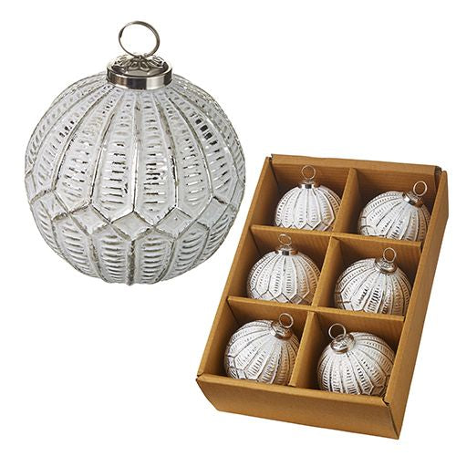 Raz Imports 2023 Natural Noel 4" Box of 6 Whitewash Ball Ornaments