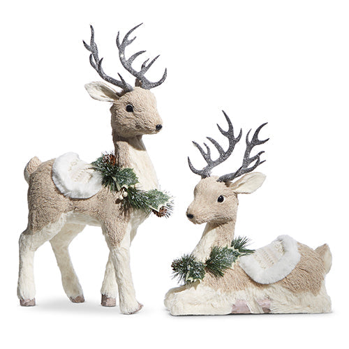 Raz Imports 2023 Natural Noel 20" Deer With Saddle Blanket And Wreath, Set of 2