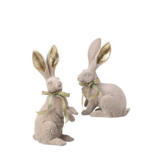 Regency International Resin Flock Bunny With Bow Set Of 2, Assortment