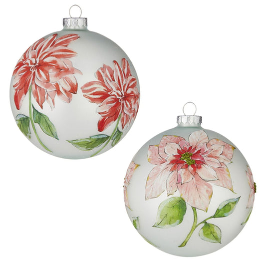 Raz Imports Peppermint Parlor 5" Watercolor Poinsettia Ball Ornament, Asst of 2