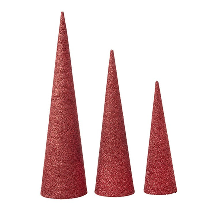 Raz Imports 2022 Tartan Tidings 29.5" Red Glitter Rope Cone Trees, Set of 3