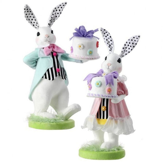 Styro Dressed Bunny with Cake 15.75", Set of 2, Assortment