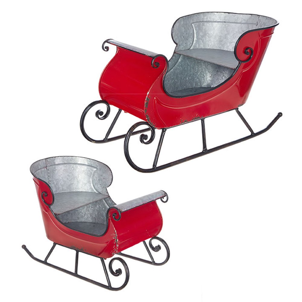 Raz Imports 2020 23.5-Inch Red Distressed Sleigh Set of 2 Figurine