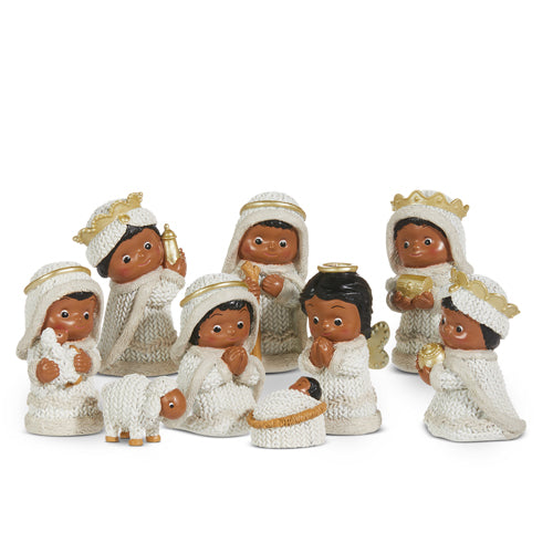 Raz Imports 2023 Natural Noel 4" Child Knit Nativity, Set of 9