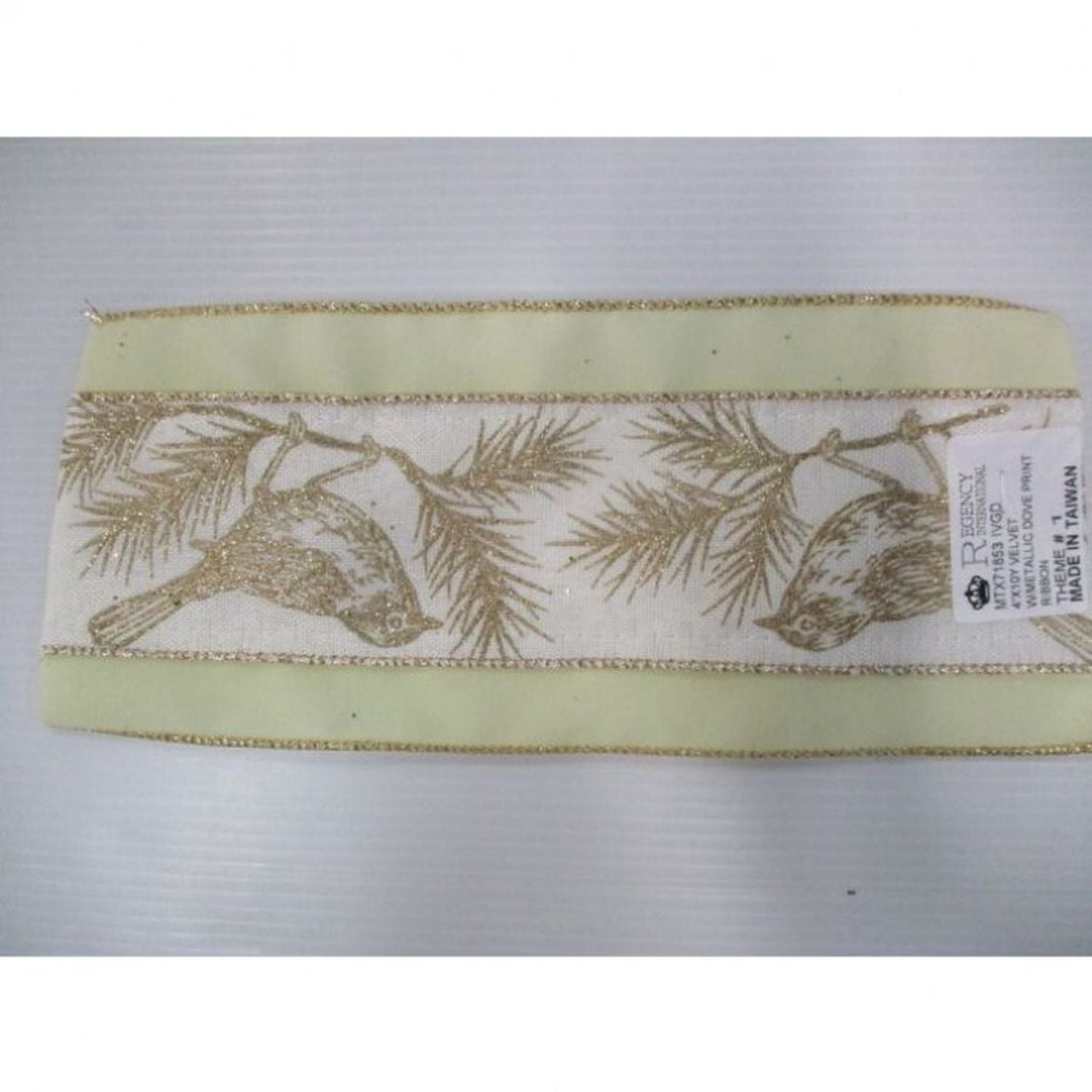 Regency International 4"X10Y Velvet W/Metallic Dove Print Ribbon