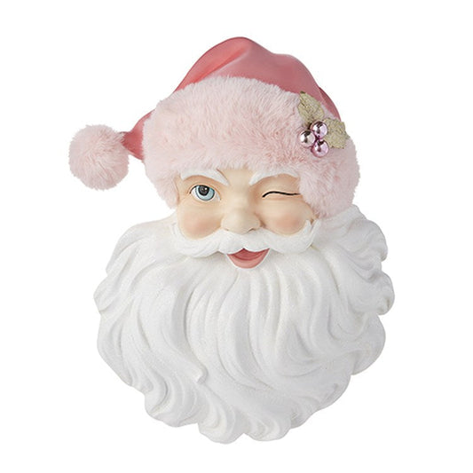 Raz Imports 2022 Collected Christmas 17" Santa Face With Pink Hat Wall Art