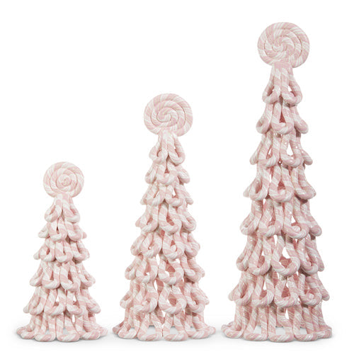 Raz Imports 2023 Jingle & Cocoa 13" Pink Peppermint Trees, Set of 3