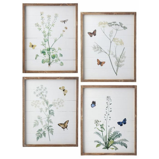 Regency International Wood Butterfly & Flower Print 12X14", Set Of 4, Assortment