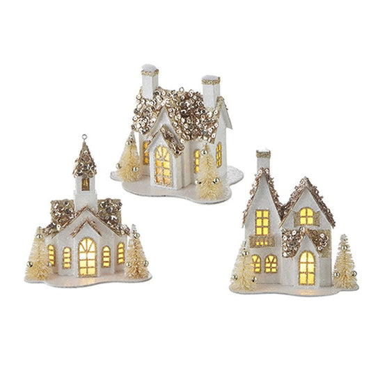 Raz Imports 2022 City Of Lights 5" Lighted House Ornament, Asst Of 3