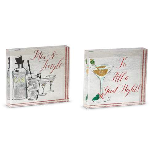 Raz Imports 2023 Holiday Cheers 6.75" Holiday Cocktails Block, Asst of 2