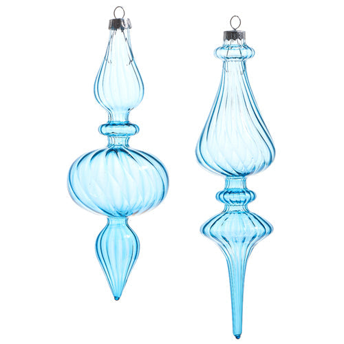 2023 Celebrate The Season 9.5" Light Blue Blown Glass Finial Ornament, Asst of 2