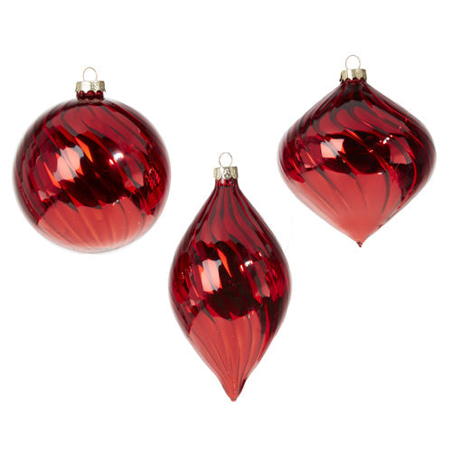 Raz Imports 2023 Sleigh Bells 4" Red Blown Glass Ornament, Asst of 3