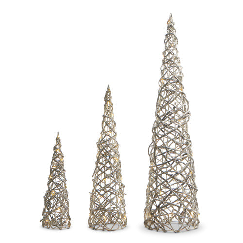 Raz Imports 2023 Natural Noel 36" Lighted Rattan Cone Trees, Set of 3