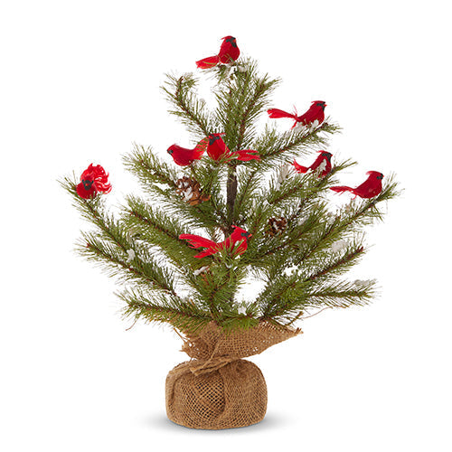 Raz Imports 2023 Heartfelt Holiday 16" Tree With Cardinals In Burlap Bag