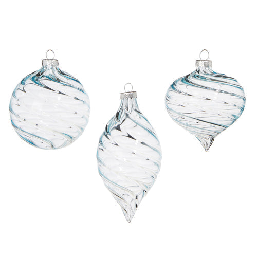 Raz 2023 Celebrate The Season 3" Clear Blue Blown Glass Ornament, Asst of 3