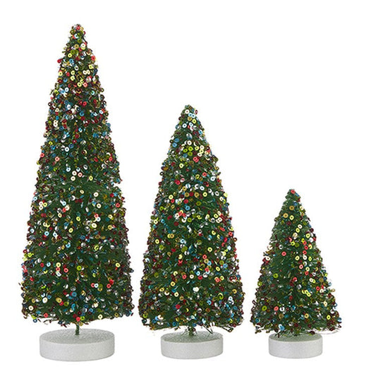 Raz Imports 2022 No Place Like Home 12.5" Sequined Bottle Brush Tree, Set of 3