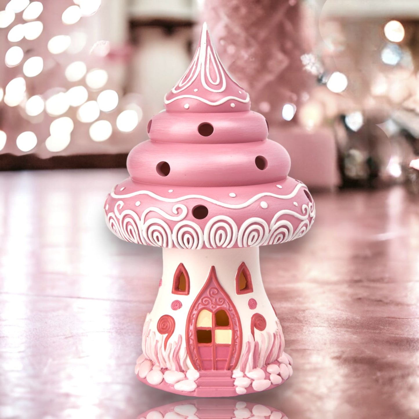 December Diamonds Candy Towne 9-Inch Led Pink Candy House