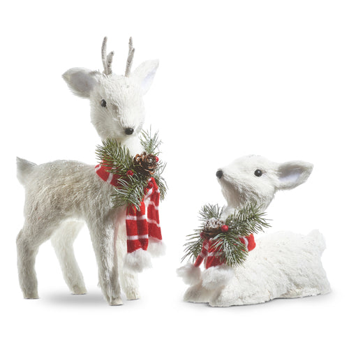 Raz Imports 2023 Dashing Through The Snow 12" White Fawns With Scarf, Set of 2