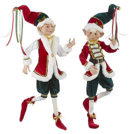 Raz 2022 Making Spirits Bright 30" Posable Traditional Jester Elf, 2 Asst