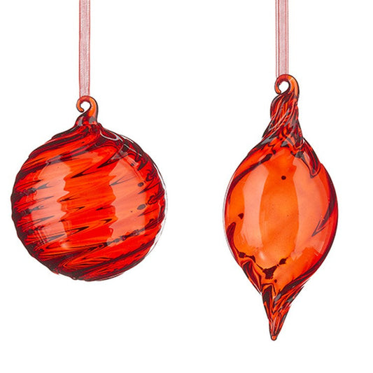 Raz Imports 2022 Countryside Christmas 3.5" Red Swirl Glass Ornament, Asst Of 2