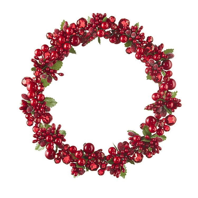 Raz Imports 2022 Making Spirits Bright 8" Red Beaded Mini Wreath-Candle Ring