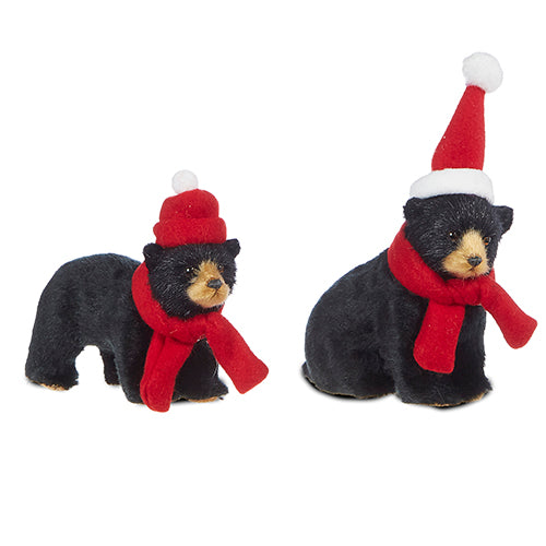 Dashing Through The Snow 5.25" Black Bear With Scarf And Hat Ornament, Asst of 2