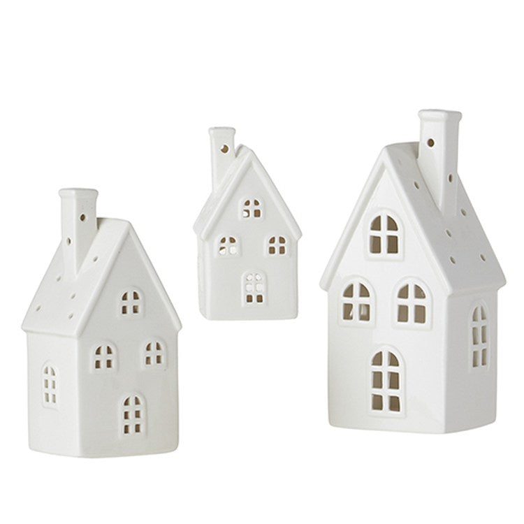 Raz Imports 2022 Cozy Christmas 8.25" White Ceramic House, Set of 3