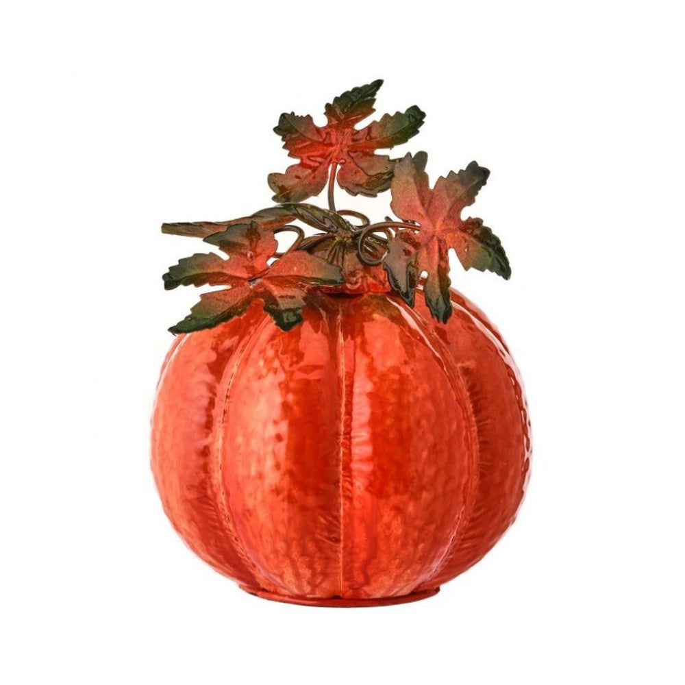 Regency International Pumpkin with Vine and Leaves Figurine, 7 inches, Orange