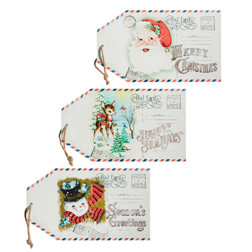 Raz Imports 2023 Vintage Farmhouse 14" Vintage Gift Tag Wall Art, Asst of 3