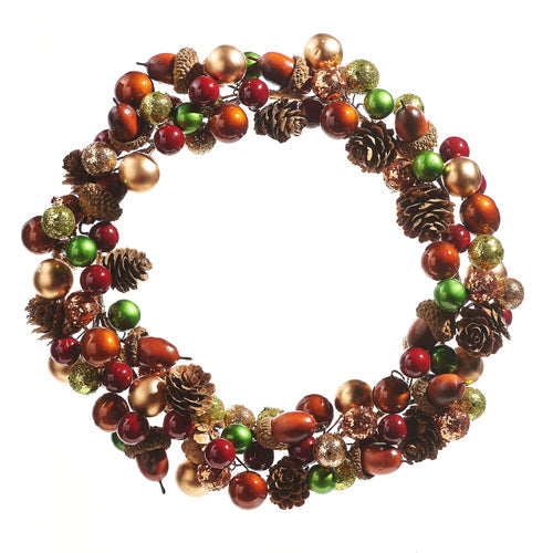 Raz Imports 2023 Holiday House 10" Bead And Pinecone Mini Wreath-Candle Ring