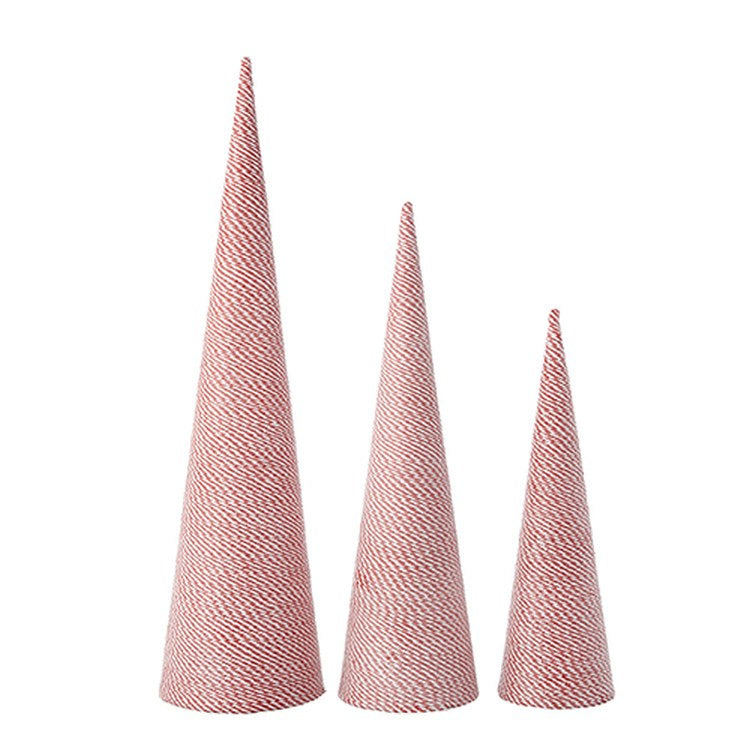 Raz Imports 2022 Merrymint 29.5" Red And White Striped Rope Cone Trees, Set of 3