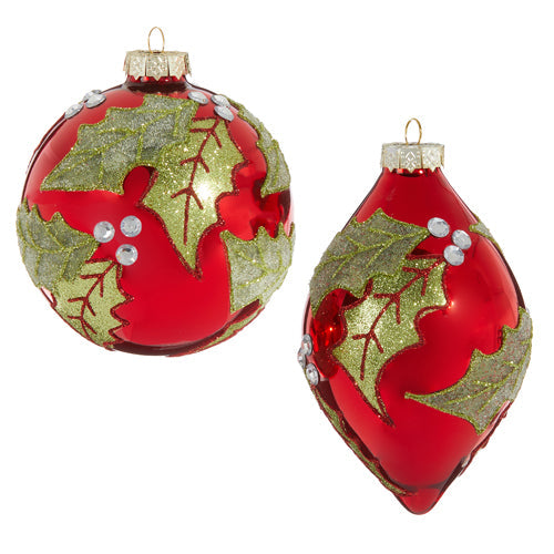 Raz Imports 2023 Classic Carols 5" Holly Leaf Ornament, Asst of 2