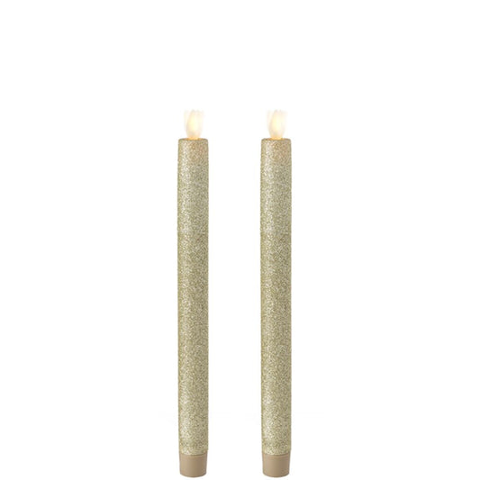Raz Imports "Super Buy" 10-inch Moving Flame Glittered Taper Candle, Set of 2.