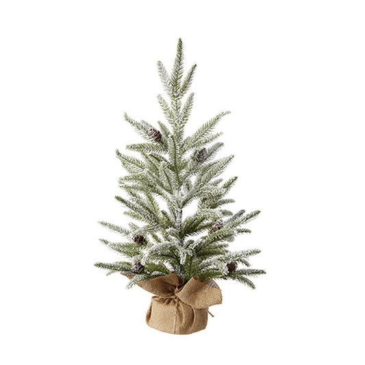 Raz Imports 2022 Winter Cottage 24.75" Snowy Tree With Pinecones In Burlap Bag