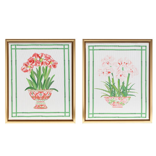 Raz 11.5" Amaryllis In Chinoiserie Canvas Framed Wall Art, Asst of 2