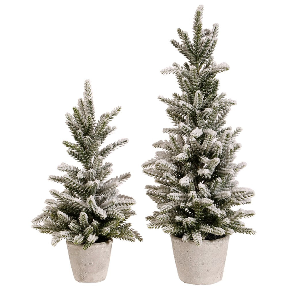 Raz Imports Mister Snowman 18" Snowy Pine Tree In Pot, Set of 2