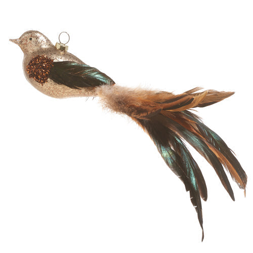 Raz Imports 2023 Holiday House 10" Mercury Glass Feather Tailed Bird Ornament