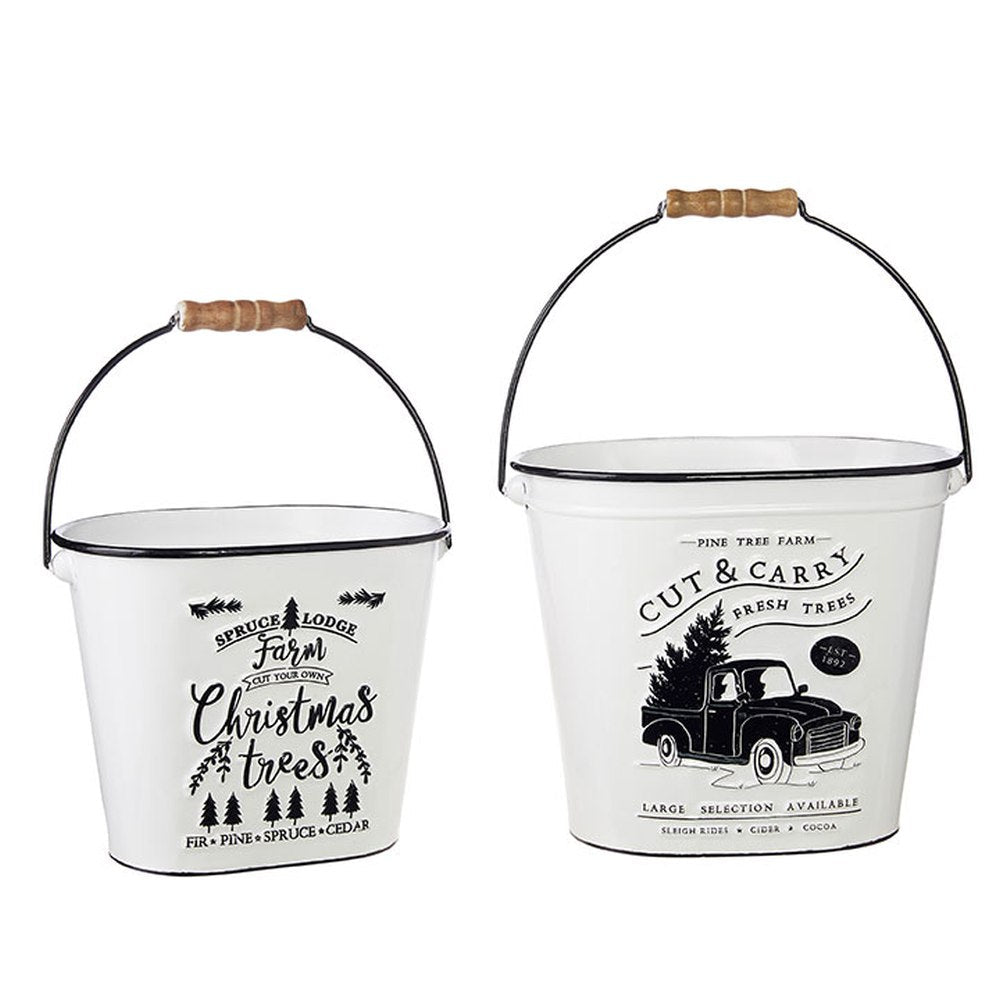 Raz Imports Winter Botanicals 11.5" Tree Farm Bucket, Set of 2