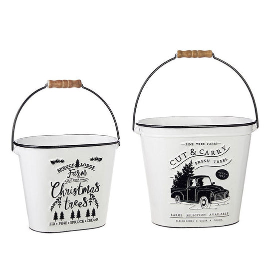 Raz Imports Winter Botanicals 11.5" Tree Farm Bucket, Set of 2